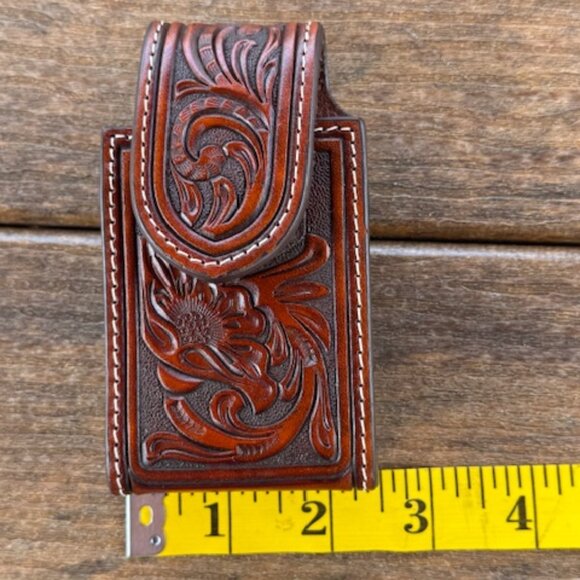 VINTAGE NACONA TOOLED LEATHER BELT CLIP CELL PHONE HOLDER - Picture 3 of 12